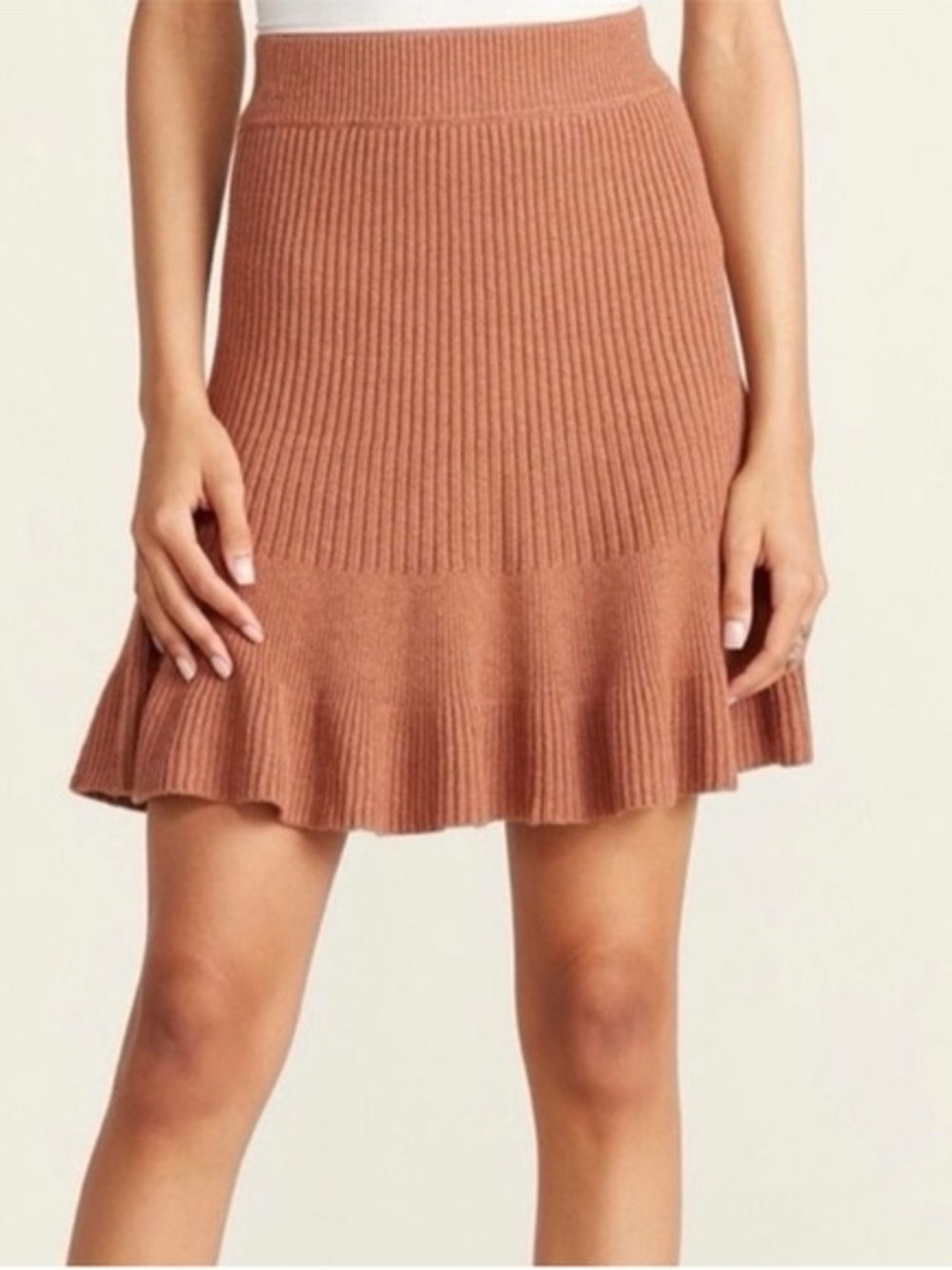 NWOT Free People Solid Gold Brown Ruffle Sweater Skirt